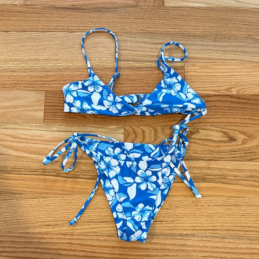 Blue Floral Tie-Side Bikini Set